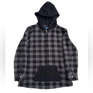 Andy & Evan Boys Flannel Zip-Up Hoodie Black Gray Plaid Size 8 Cabincore Outdoor